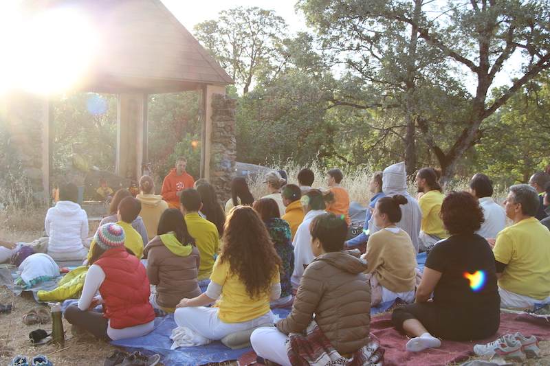 Satsang gathering at the Siva Hill temple on top of the Sivananda Yoga Farm.