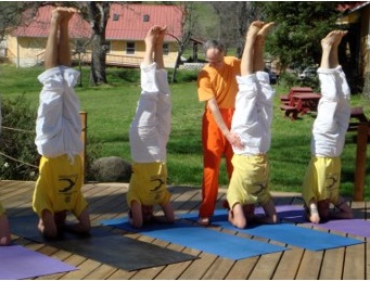 Teaching Headstand outdoors
