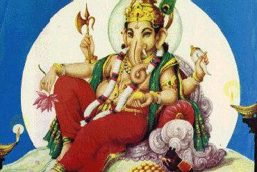 Ganesha sitting and leaning back