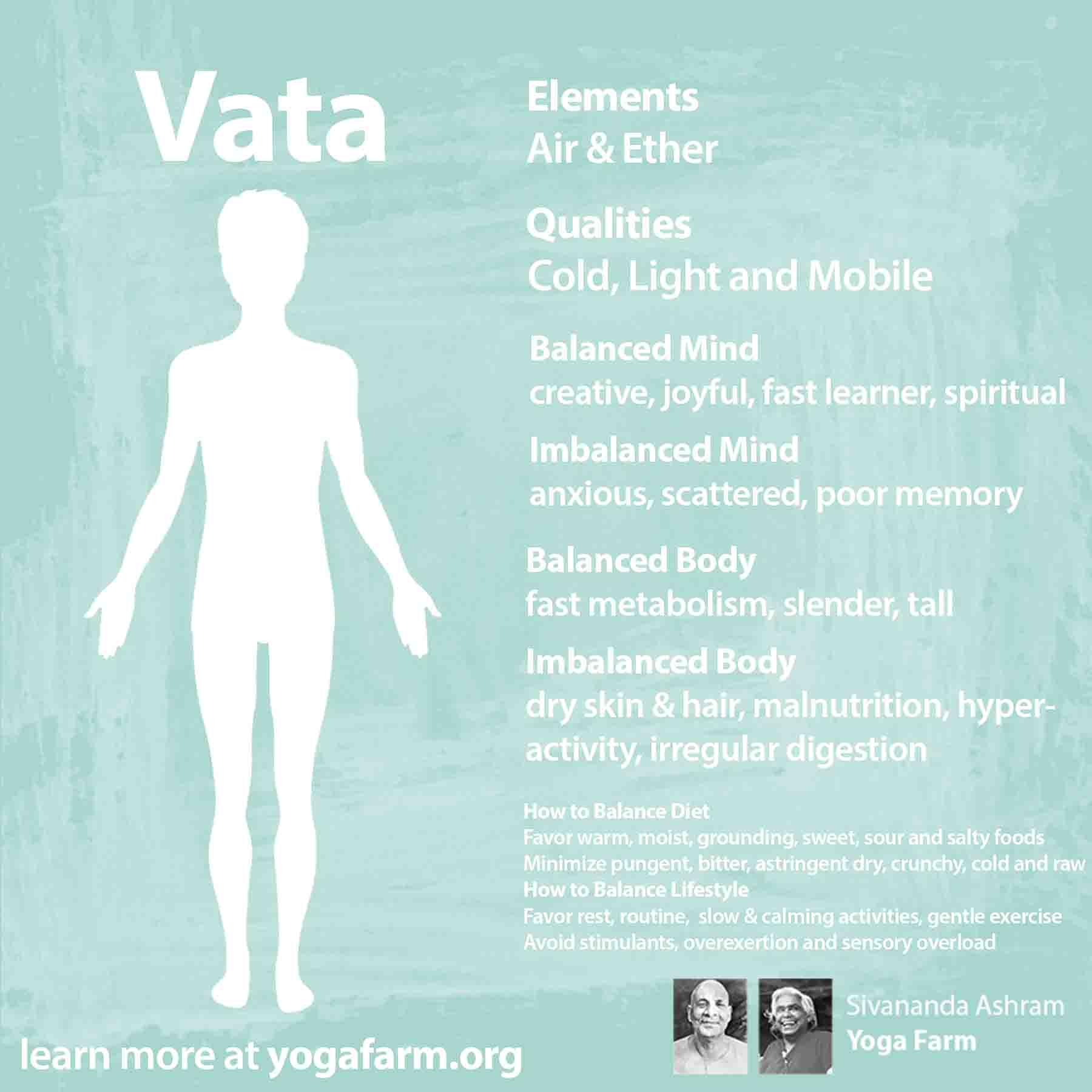 Graphic on the Elements and qualities of a person who is Vata